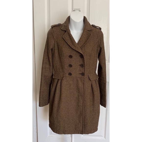 HERITAGE 1981 Tweed Coat Jacket Double Breasted Brown Size S. - Picture 6 of 14